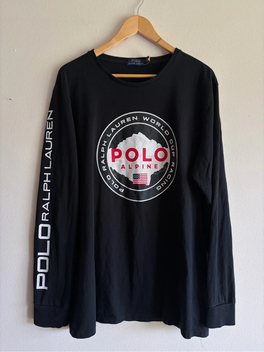 Polo Ralph Lauren Shirt Mens Black‎ Alpine World Cup Racing Long Sleeve